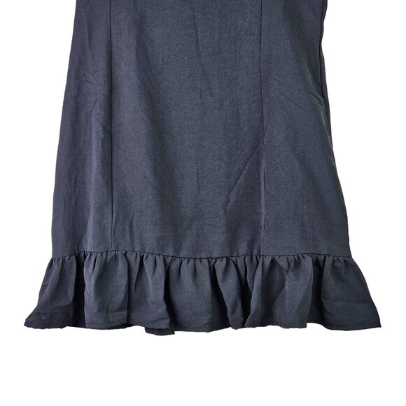 Glam Women's Ruffle Drop Waist Flowy Square Neck Little Black Dress LBD Mini, L - Picture 4 of 8